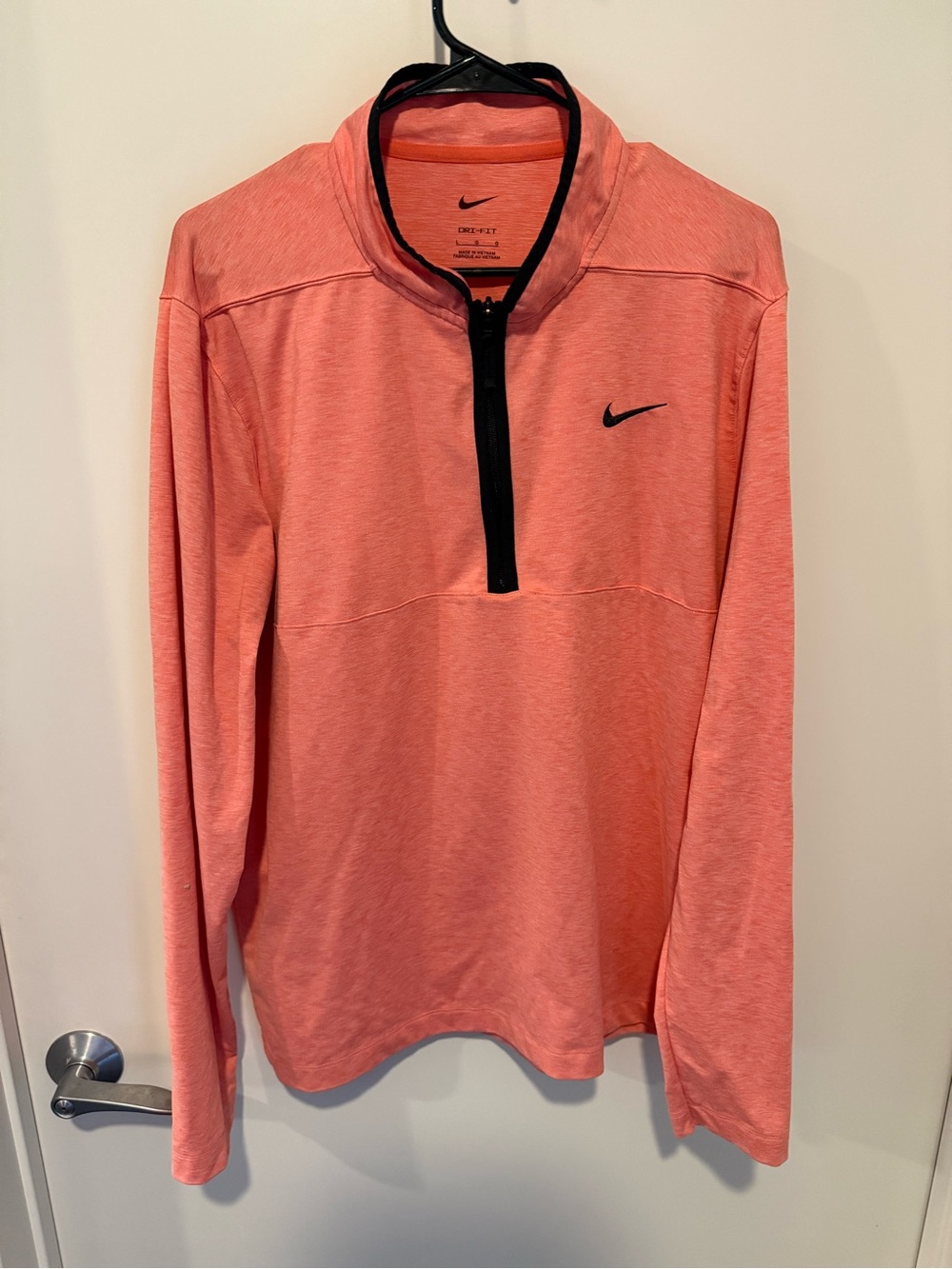 Nike Men’s Coral Long-Sleeve Half-Zip Pullover with Black Trim